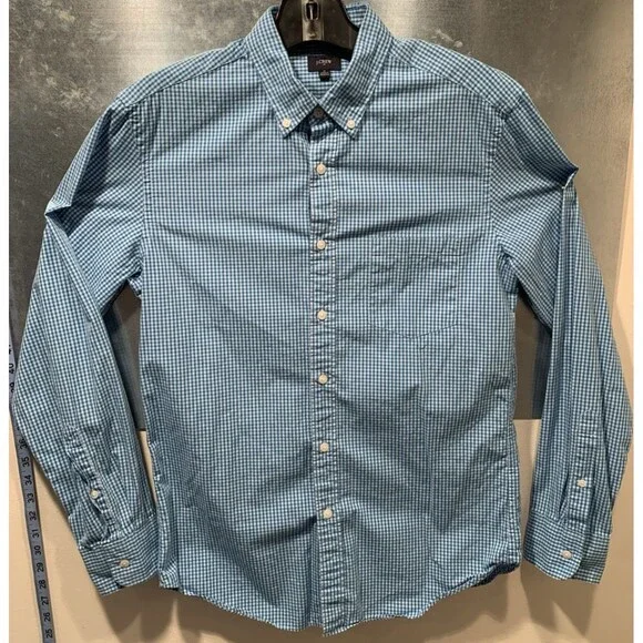 J. Crew 100% Cotton Blue Gingham Medium Slim-16" Collar-42" Chest Button Down - Picture 6 of 14